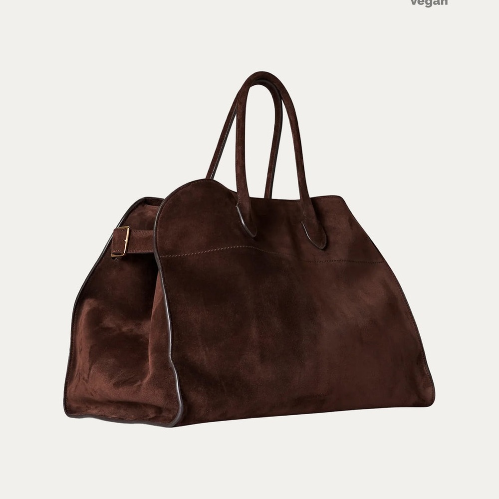 Spacious Dark Brown Suede Tote Bag with Double Handles